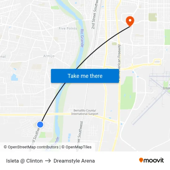 Isleta @ Clinton to Dreamstyle Arena map