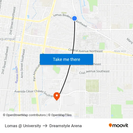 Lomas @ University to Dreamstyle Arena map