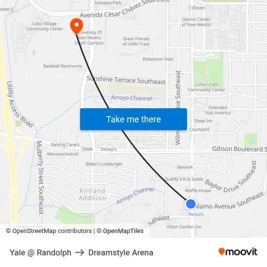 Yale @ Randolph to Dreamstyle Arena map