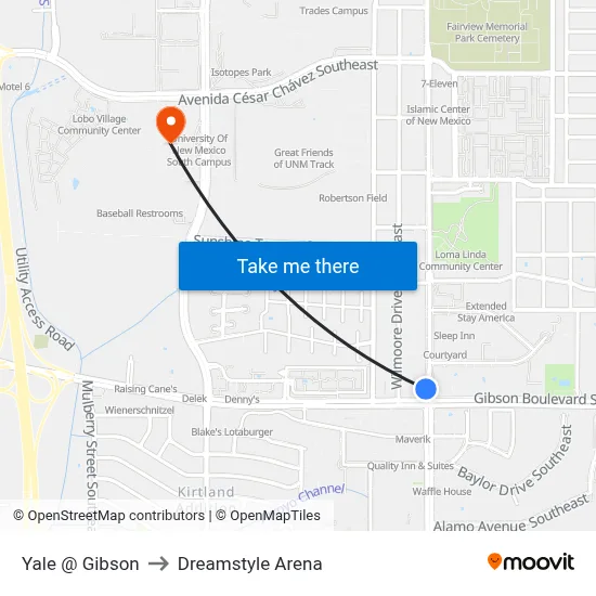 Yale @ Gibson to Dreamstyle Arena map