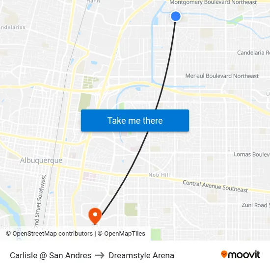 Carlisle @ San Andres to Dreamstyle Arena map