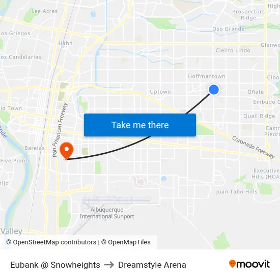Eubank @ Snowheights to Dreamstyle Arena map