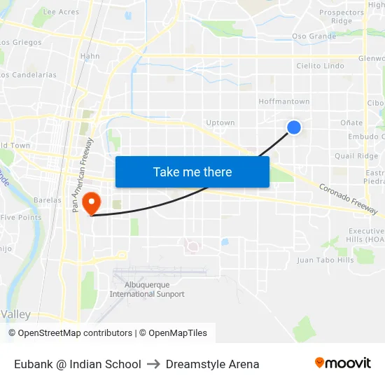 Eubank @ Indian School to Dreamstyle Arena map