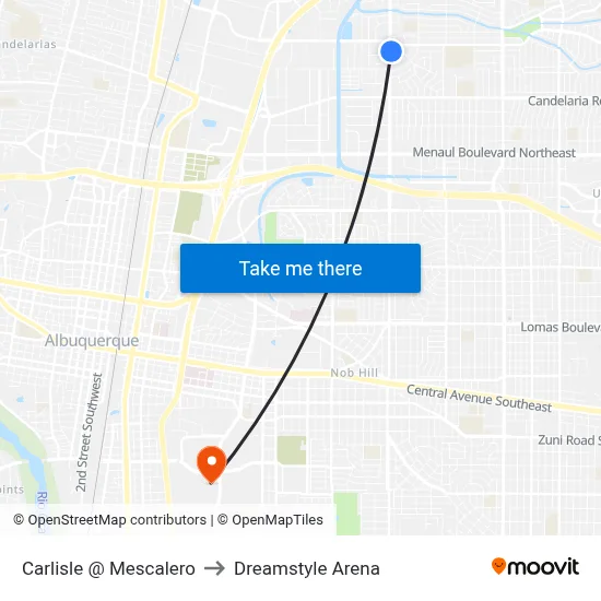 Carlisle @ Mescalero to Dreamstyle Arena map