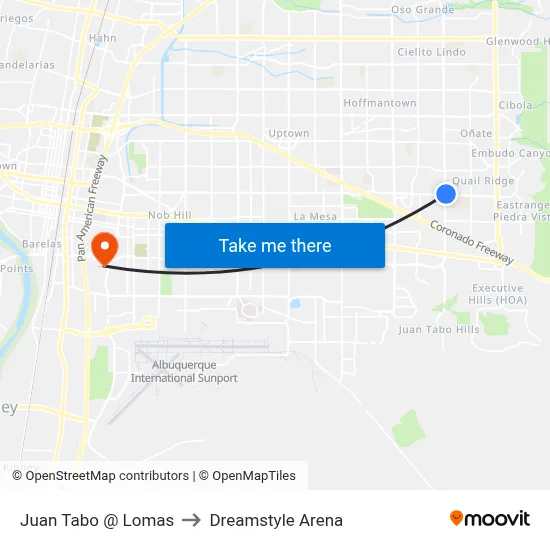 Juan Tabo @ Lomas to Dreamstyle Arena map