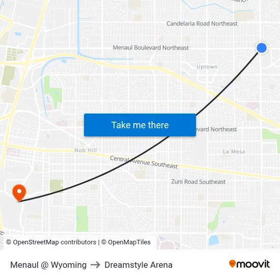 Menaul @ Wyoming to Dreamstyle Arena map