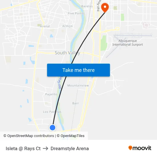 Isleta @ Rays Ct to Dreamstyle Arena map
