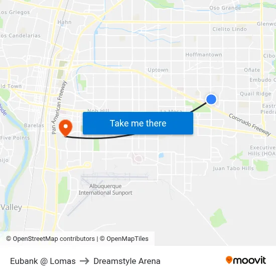 Eubank @ Lomas to Dreamstyle Arena map