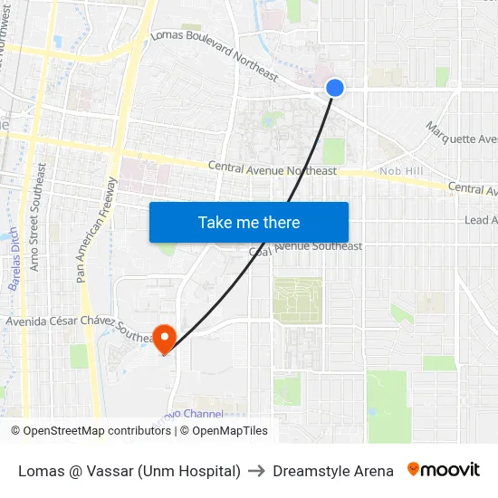 Lomas @ Vassar (Unm Hospital) to Dreamstyle Arena map