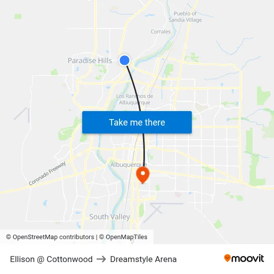 Ellison @ Cottonwood to Dreamstyle Arena map