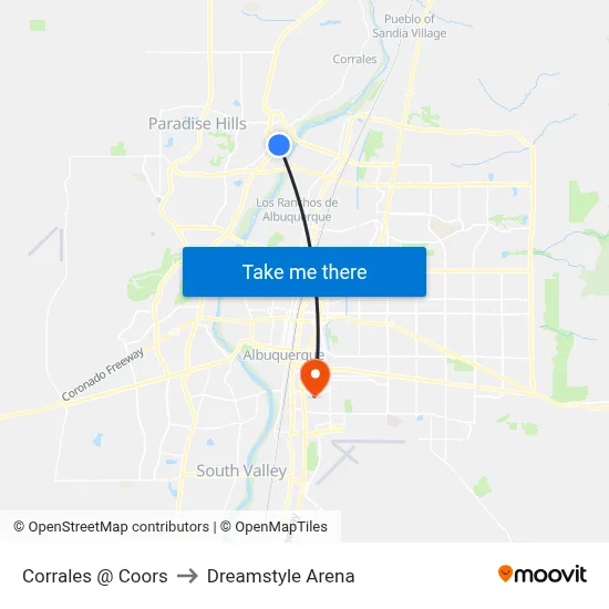 Corrales @ Coors to Dreamstyle Arena map