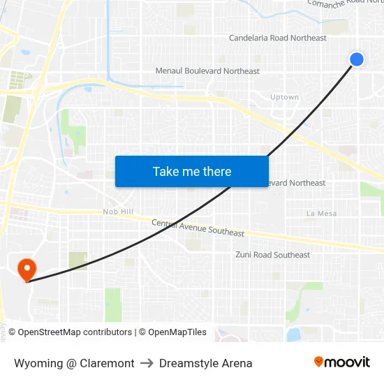 Wyoming @ Claremont to Dreamstyle Arena map