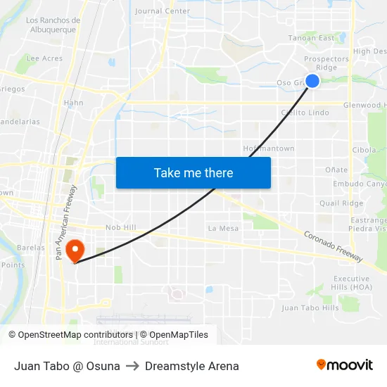 Juan Tabo @ Osuna to Dreamstyle Arena map