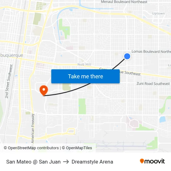 San Mateo @ San Juan to Dreamstyle Arena map