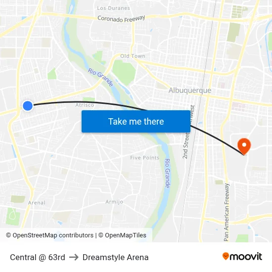 Central @ 63rd to Dreamstyle Arena map