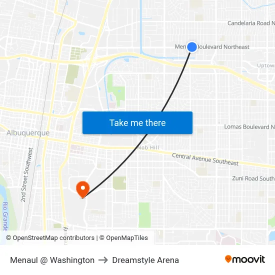 Menaul @ Washington to Dreamstyle Arena map