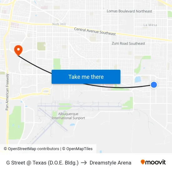 G Street @ Texas (D.O.E. Bldg.) to Dreamstyle Arena map