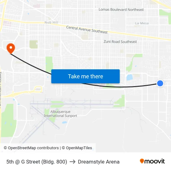 5th @ G Street (Bldg. 800) to Dreamstyle Arena map