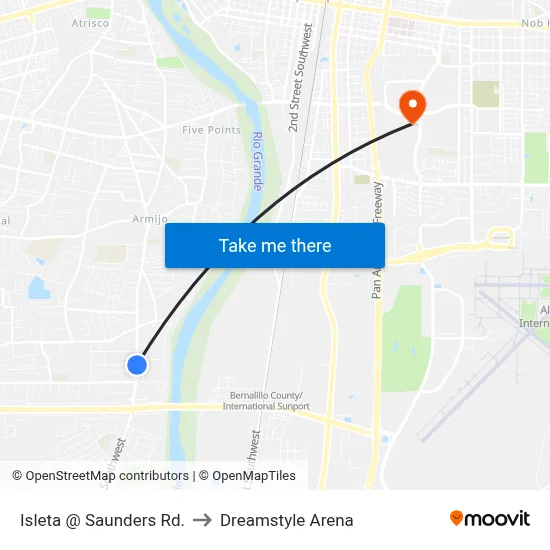 Isleta @ Saunders Rd. to Dreamstyle Arena map