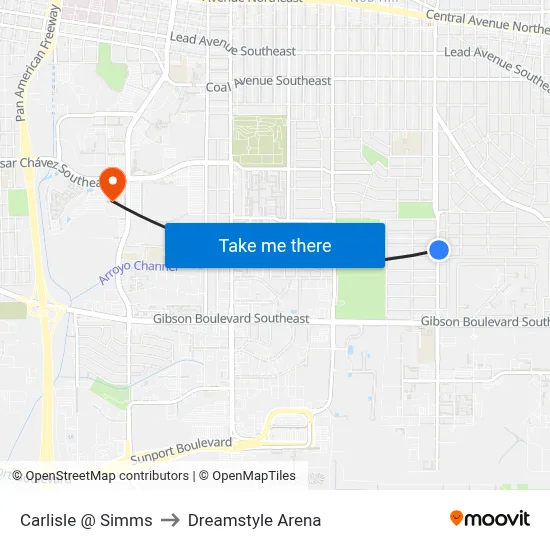Carlisle @ Simms to Dreamstyle Arena map