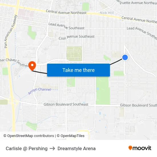 Carlisle @ Pershing to Dreamstyle Arena map