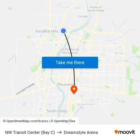 NW Transit Center (Bay C) to Dreamstyle Arena map