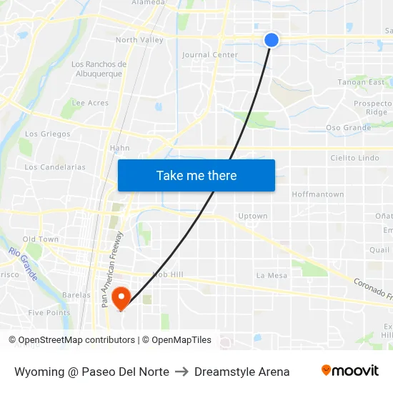 Wyoming @ Paseo Del Norte to Dreamstyle Arena map