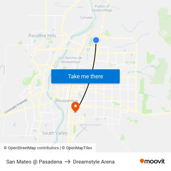 San Mateo @ Pasadena to Dreamstyle Arena map
