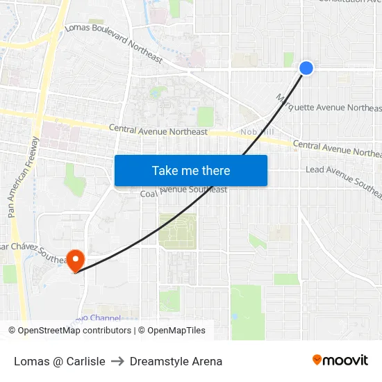 Lomas @ Carlisle to Dreamstyle Arena map