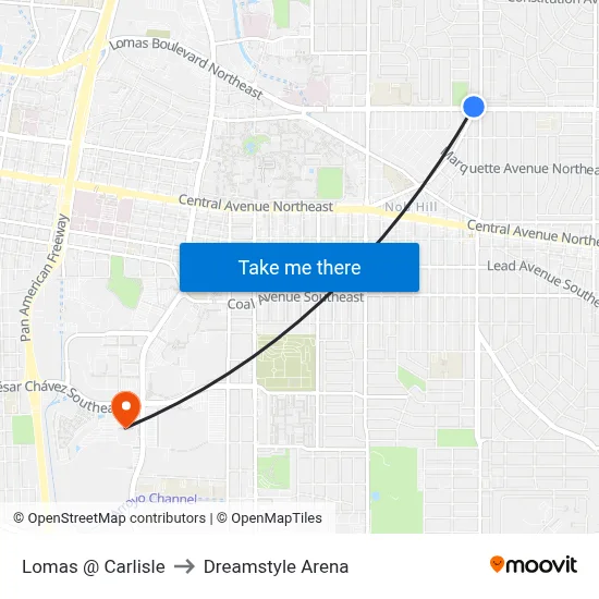 Lomas @ Carlisle to Dreamstyle Arena map
