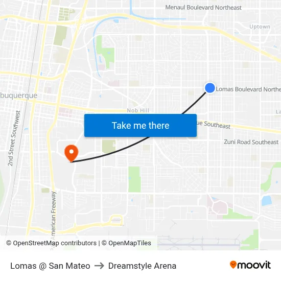 Lomas @ San Mateo to Dreamstyle Arena map