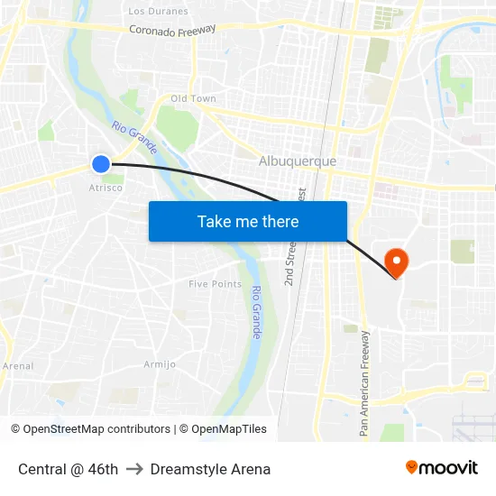 Central @ 46th to Dreamstyle Arena map