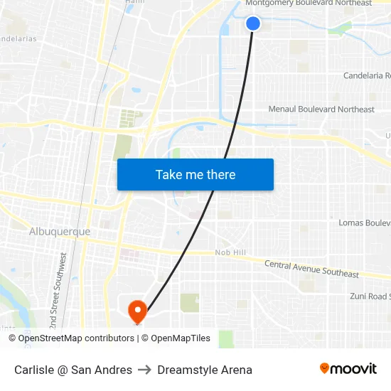 Carlisle @ San Andres to Dreamstyle Arena map