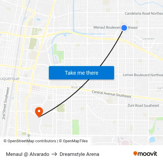 Menaul @ Alvarado to Dreamstyle Arena map