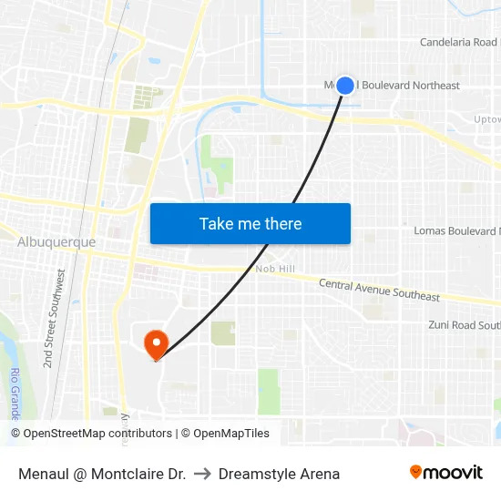 Menaul @ Montclaire Dr. to Dreamstyle Arena map