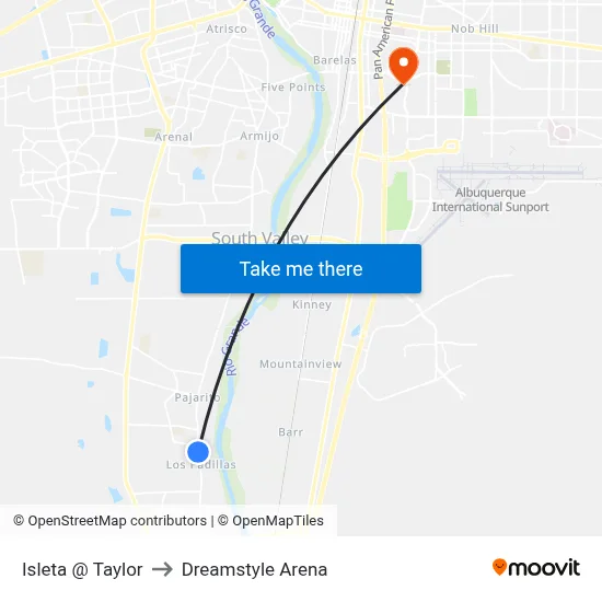 Isleta @ Taylor to Dreamstyle Arena map