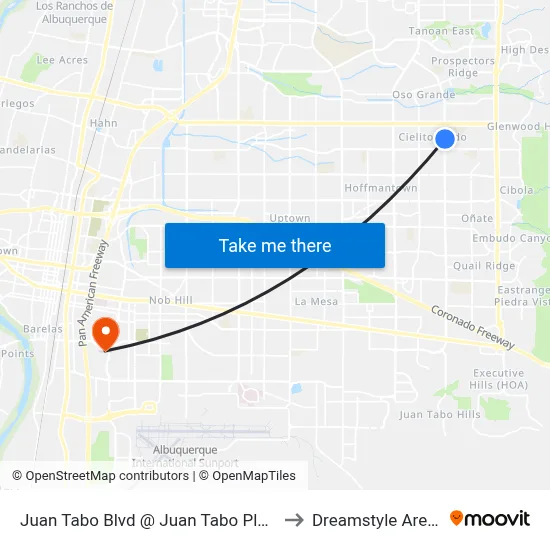 Juan Tabo Blvd @ Juan Tabo Place to Dreamstyle Arena map