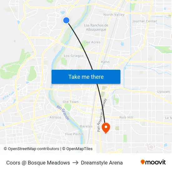 Coors @ Bosque Meadows to Dreamstyle Arena map