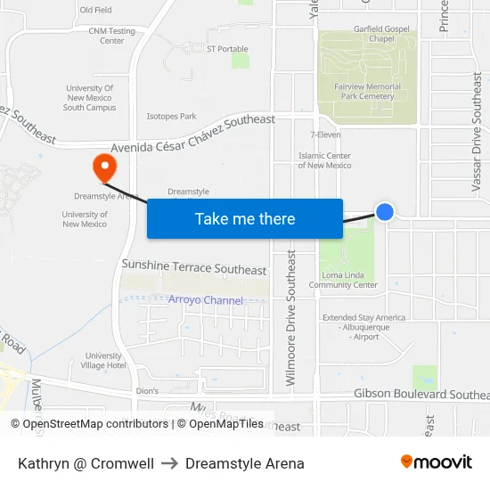 Kathryn @ Cromwell to Dreamstyle Arena map