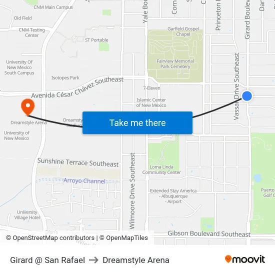 Girard @ San Rafael to Dreamstyle Arena map
