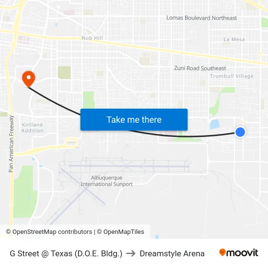 G Street @ Texas (D.O.E. Bldg.) to Dreamstyle Arena map