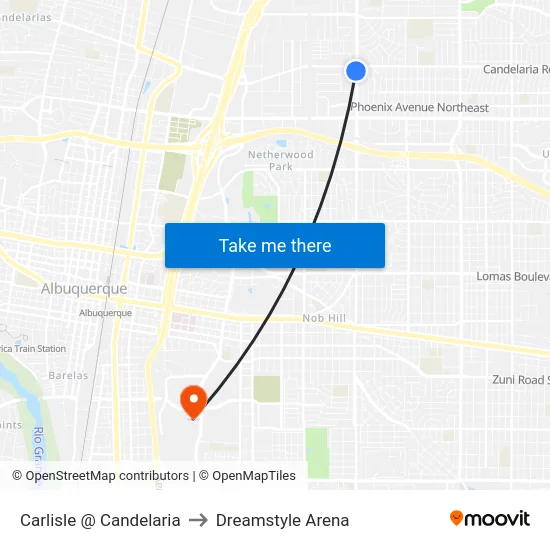Carlisle @ Candelaria to Dreamstyle Arena map