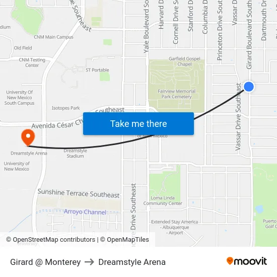 Girard @ Monterey to Dreamstyle Arena map