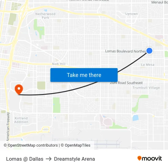Lomas @ Dallas to Dreamstyle Arena map