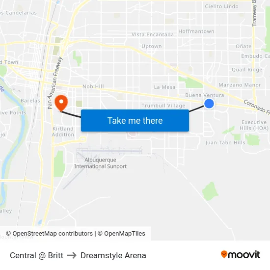 Central @ Britt to Dreamstyle Arena map