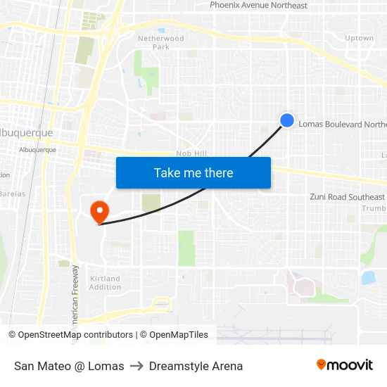 San Mateo @ Lomas to Dreamstyle Arena map