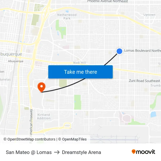San Mateo @ Lomas to Dreamstyle Arena map