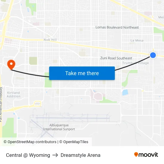 Central @ Wyoming to Dreamstyle Arena map