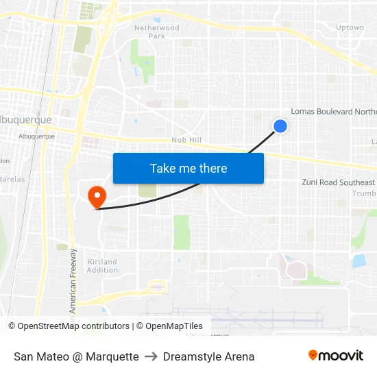 San Mateo @ Marquette to Dreamstyle Arena map