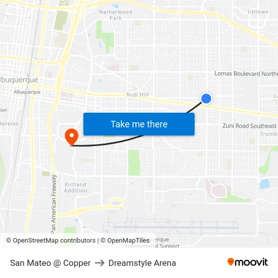 San Mateo @ Copper to Dreamstyle Arena map